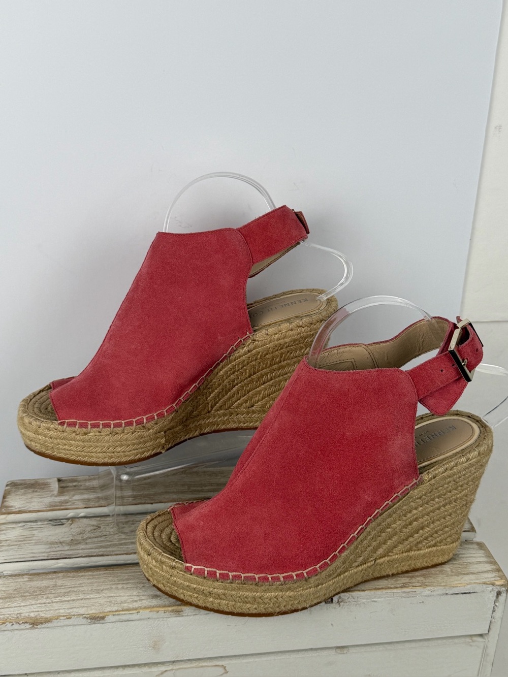 Kenneth Cole New York Olivia espadrille wedge sandals in coral suede size 10M - Picture 4 of 16